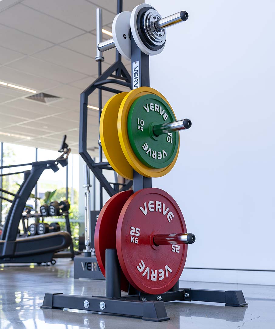 Support de disques olympique VERVE avec rangement pour deux barres
