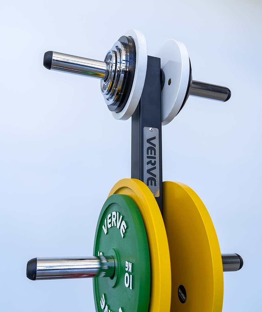 Support de disques olympique VERVE avec rangement pour deux barres