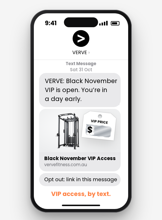Example VERVE text: Black November VIP is open, you&rsquo;re in a day early
